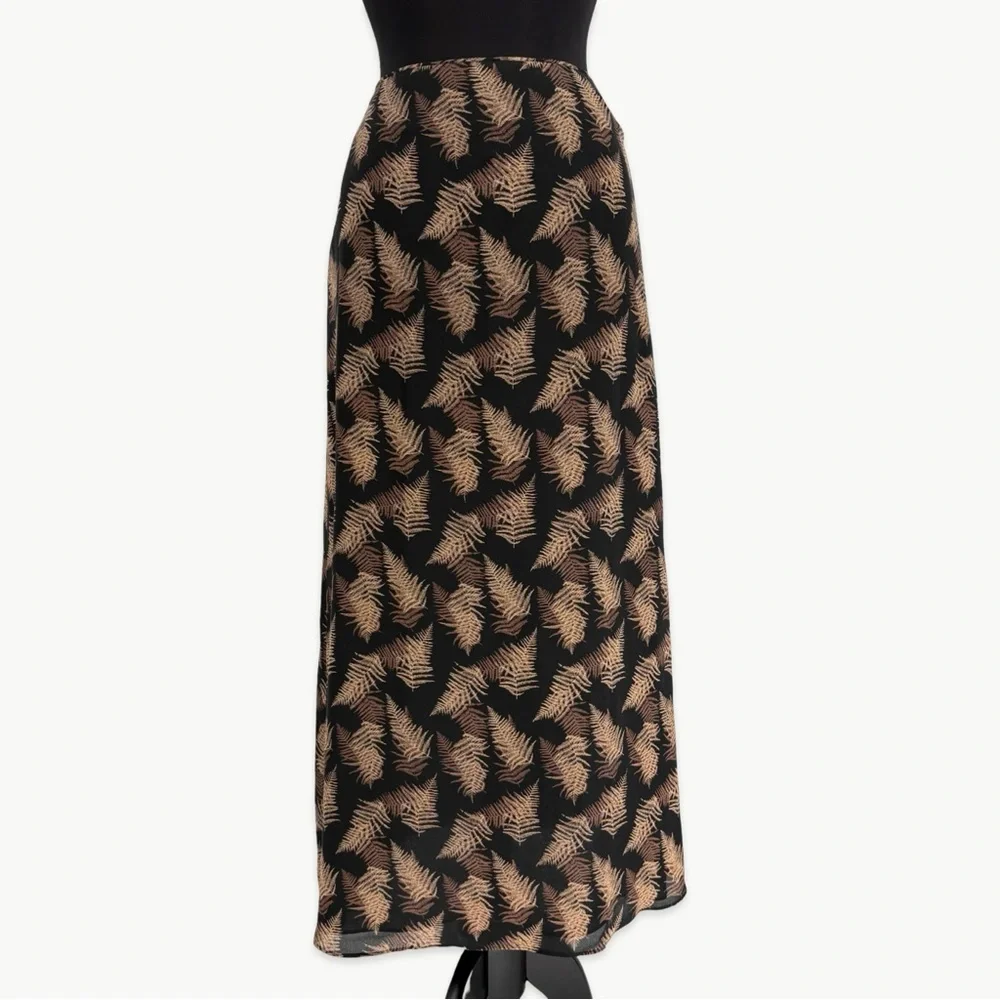 Vintage Calvin Klein Silk Maxi Skirt Bias Cut 90s Minimalist Size 4 Black Tan